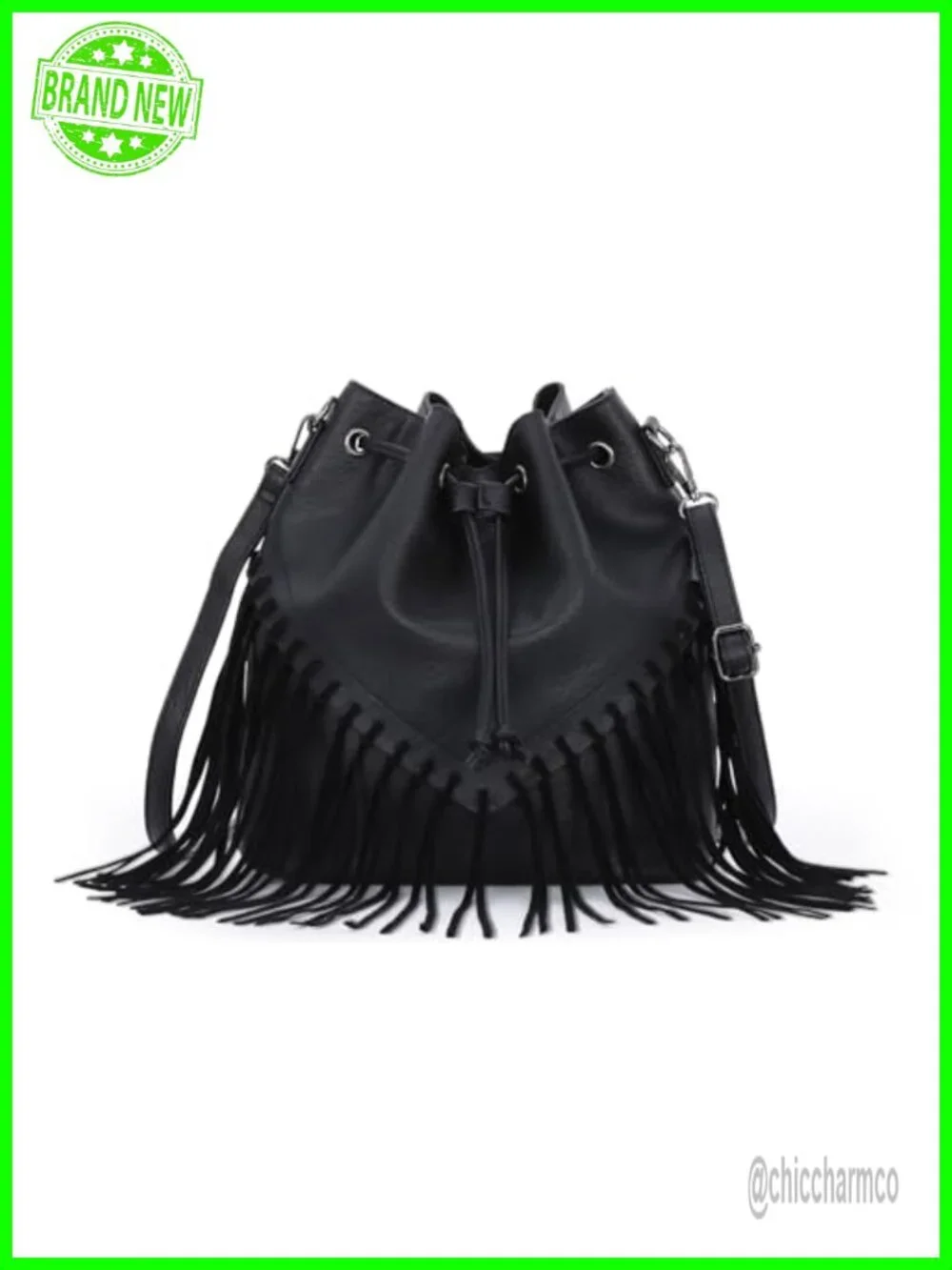 Vegan Faux Suede Leather Fringe Bucket Hobo Bag Crossbody Purse